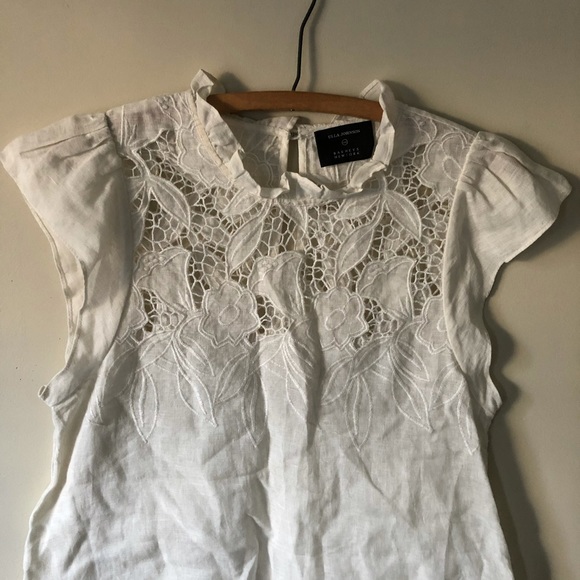 Ulla Johnson Top Ivory Short Sleeve Lace Linen 4 - Picture 5 of 11